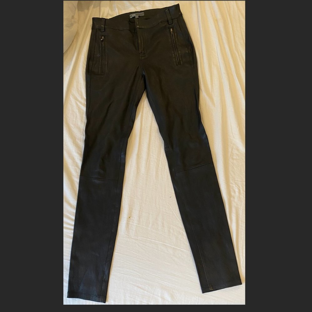 VINCE Black Genuine Leather Skinny Pants Size S